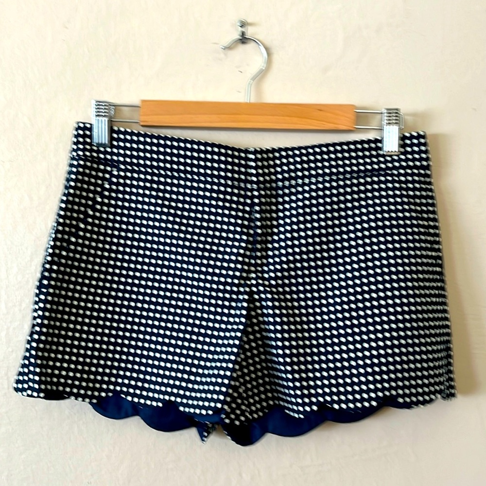 Club Monaco Navy Blue Black Polka Dot Scallop Trim Shorts 0